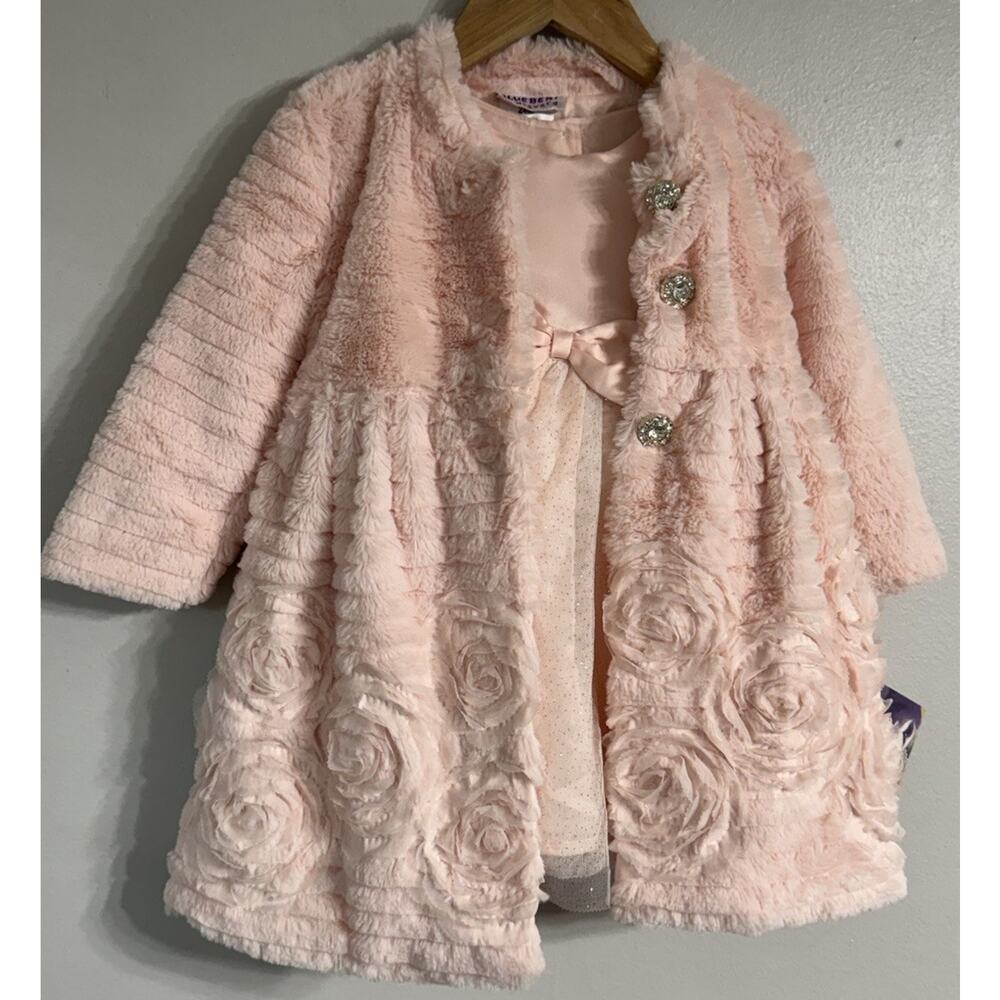Blueberi Boulevard Coat Dress Girls 24 Months Pink Roses Easter Flower Girl NEW - Picture 2 of 15